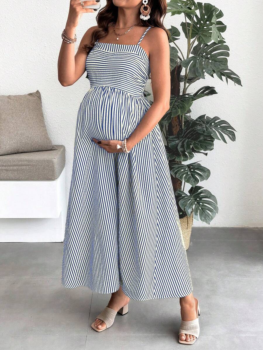 Maternity Summer Casual Striped A-Line Sleeveless Dress