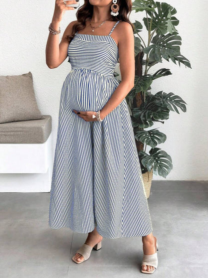 Maternity Summer Casual Striped A-Line Sleeveless Dress