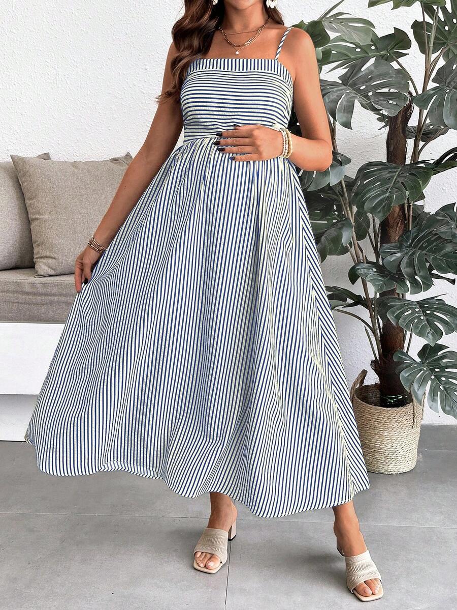 Maternity Summer Casual Striped A-Line Sleeveless Dress