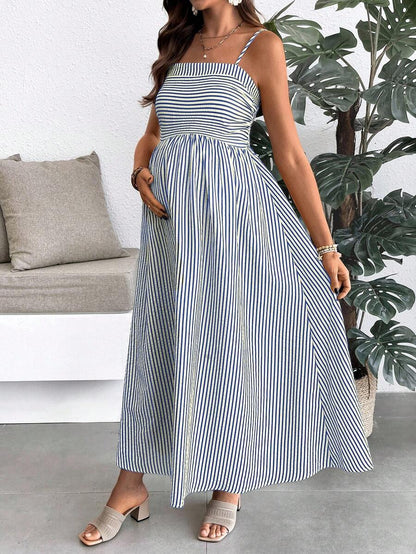 Maternity Summer Casual Striped A-Line Sleeveless Dress