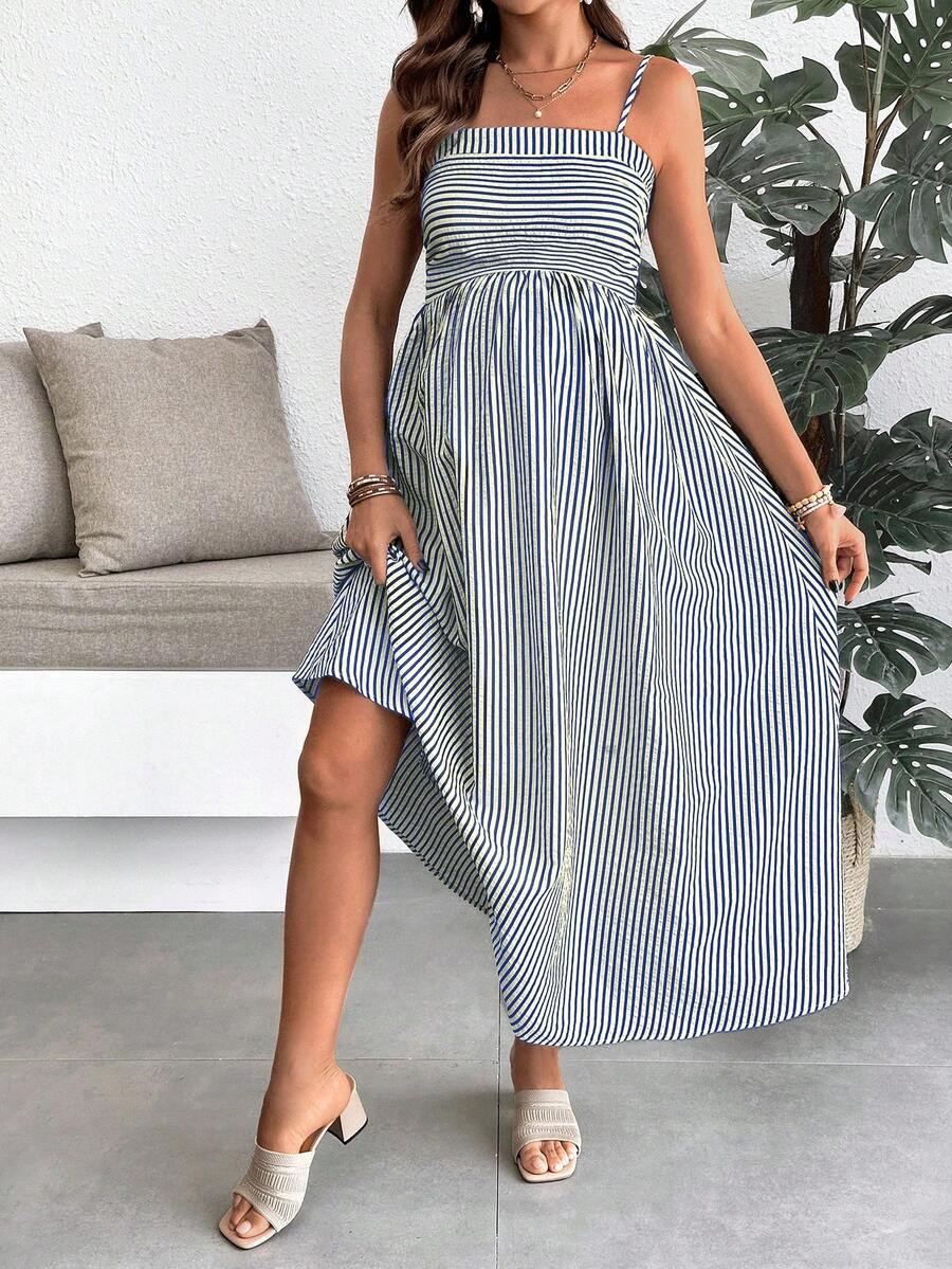 Maternity Summer Casual Striped A-Line Sleeveless Dress