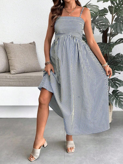 Maternity Summer Casual Striped A-Line Sleeveless Dress