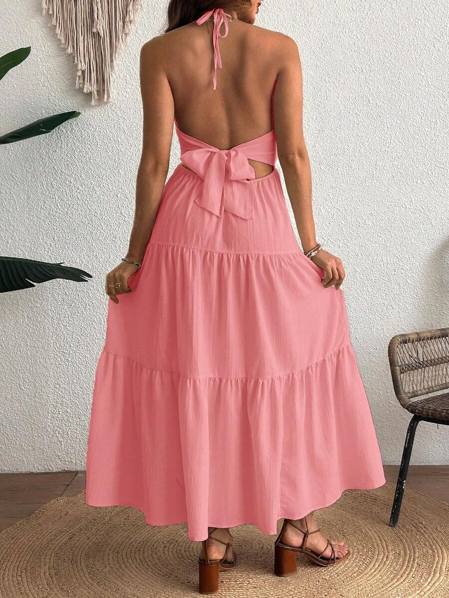 Cherish Maternity Solid Color Backless Maxi Maternity Dress Elegant Sleeveless V Neck Slim Fit Flowy Summer Gown Black