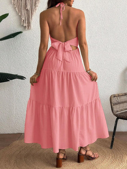 Cherish Maternity Solid Color Backless Maxi Maternity Dress Elegant Sleeveless V Neck Slim Fit Flowy Summer Gown Black