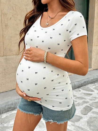 Women's Casual Butterfly Print Short Sleeve T-Shirt, Summer Maternity Clothes For Women Pregnant Women Outfits Bump Friendly Outfits Pregnancy T Shirt Pregnancy Top