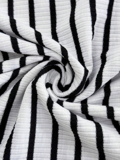 Maternity Striped Tank Midi Dress - Round Neck, Bow Detail, Sleeveless, Black and White