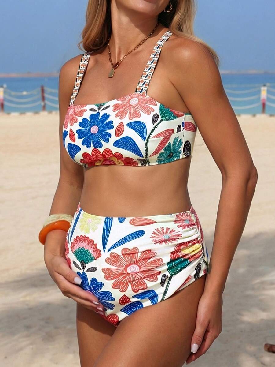 Maternity Boho Bikini Set - Summer Beach Vacation Swimwear