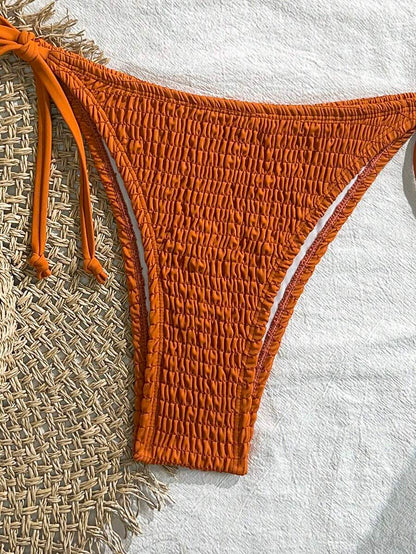 Swim Vcay Solid Color Halter Twist Bikini Two Pieces Swimwear, Suitable For Summer