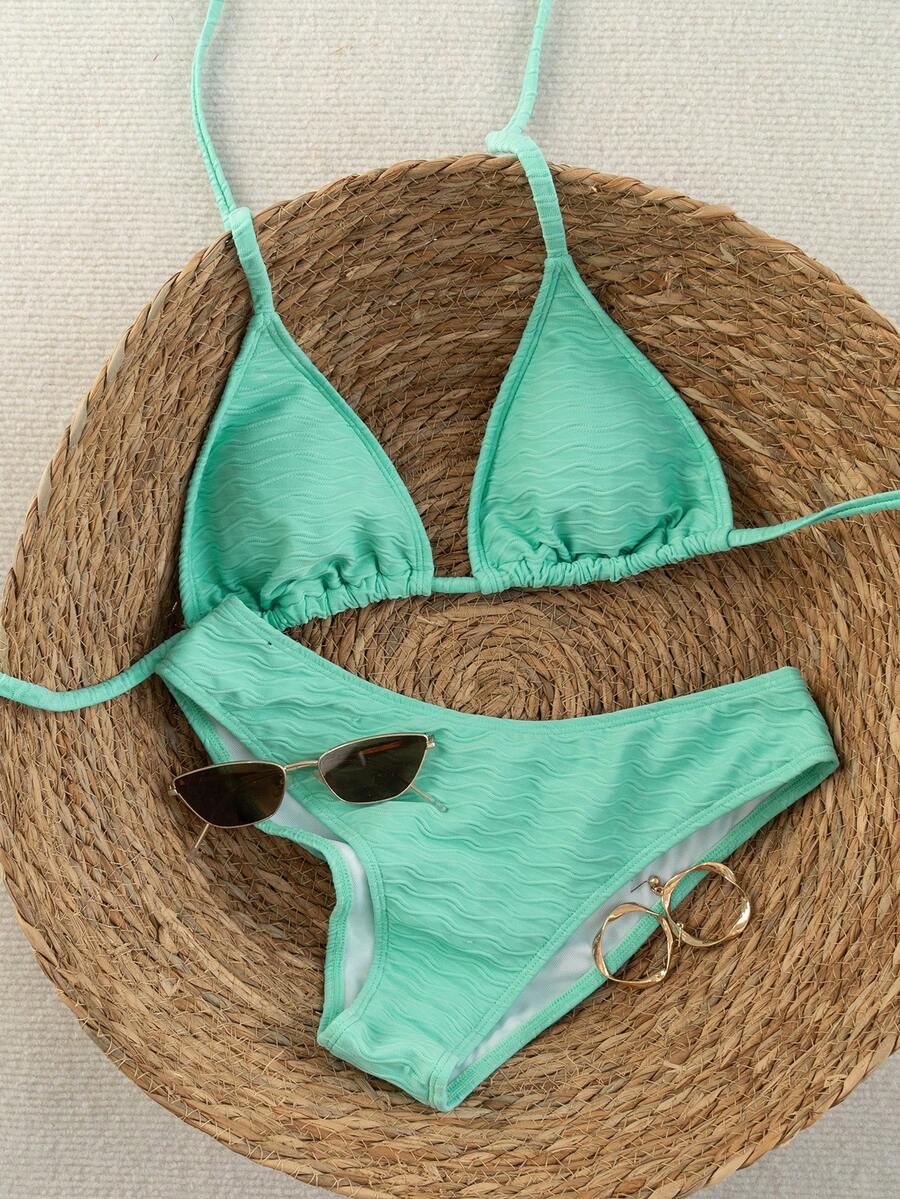 Swim Vcay 2026 Spring/Summer Women's Spaghetti Strap Halter Neck Black Base White Polka Dot Random Print Sweet Cute Side High Cut Bikini Swimwear 2-Piece Set Vacation Bikini Set Pink Bikini Set High Leg Bikini Set Modest Bikini Set Bikini Set