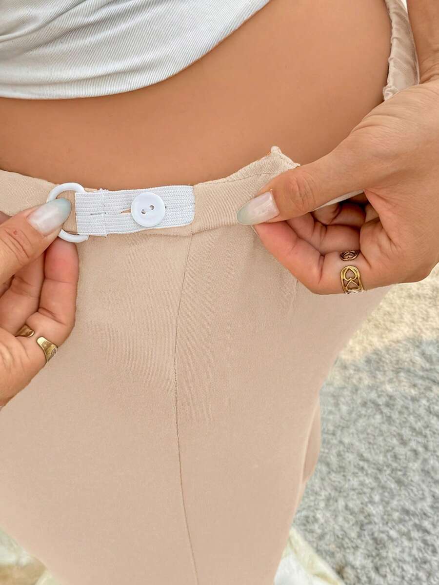 Maternity Adjustable Waist Side Slit Casual 3/4 Length Leggings For Women