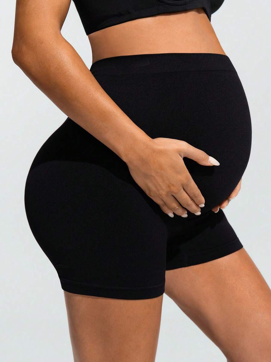 Baby Blue Ultra High Waist Maternity Sports Shorts - Animal Pattern High Stretch Skinny Fit Mini Shorts - Comfortable Double Waist Athletic Wear
