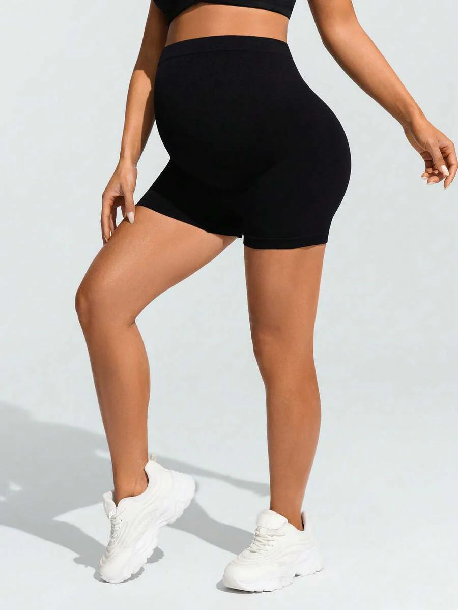 Baby Blue Ultra High Waist Maternity Sports Shorts - Animal Pattern High Stretch Skinny Fit Mini Shorts - Comfortable Double Waist Athletic Wear
