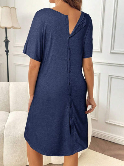 Red V-Neck Button Front Maternity Nightgown - High Stretch Loose Fit Labor and Delivery Gown - Long Half Sleeve Hospital Sleepwear