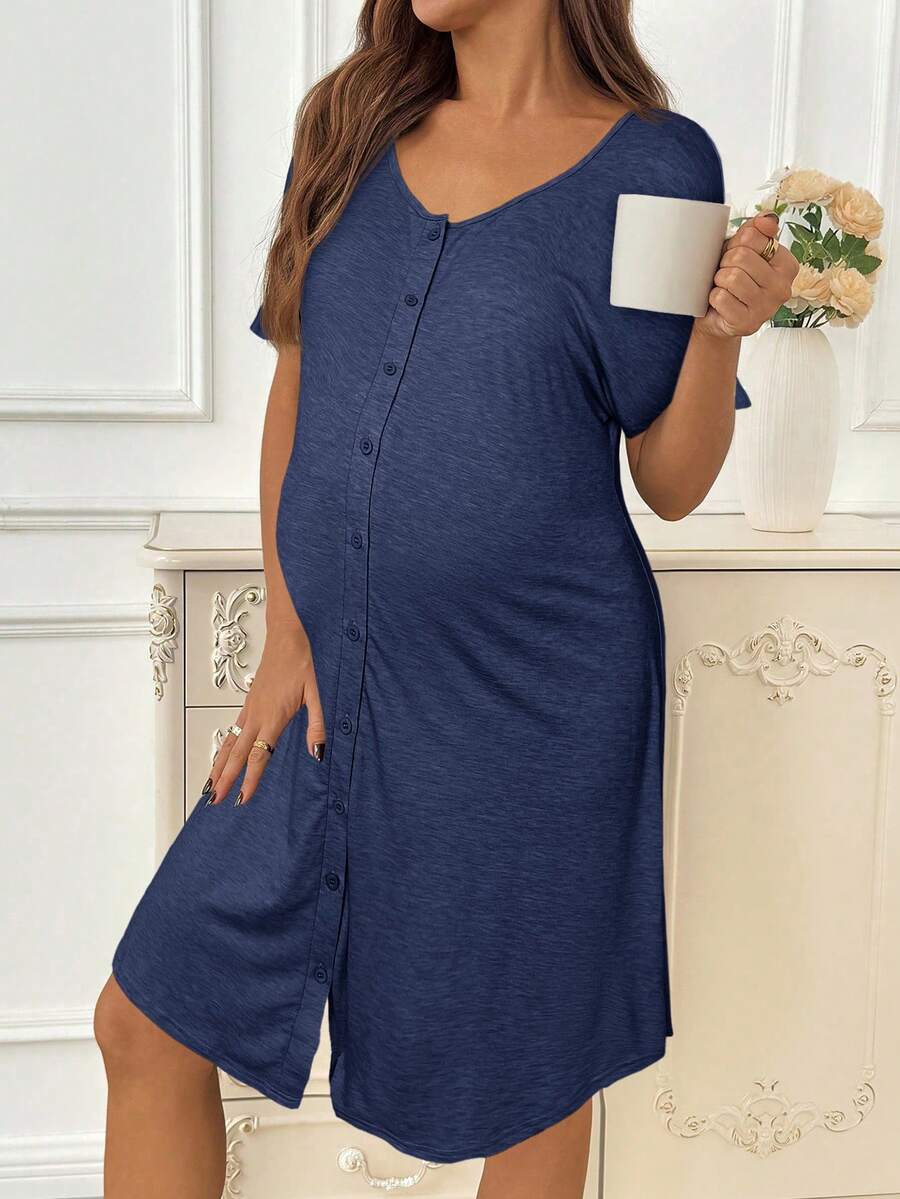 Slowluna Black V-Neck Short Sleeve Lounge Top - Loose Fit High Stretch Knitted Tunic - Comfortable Summer Pajama and Hospital Wear