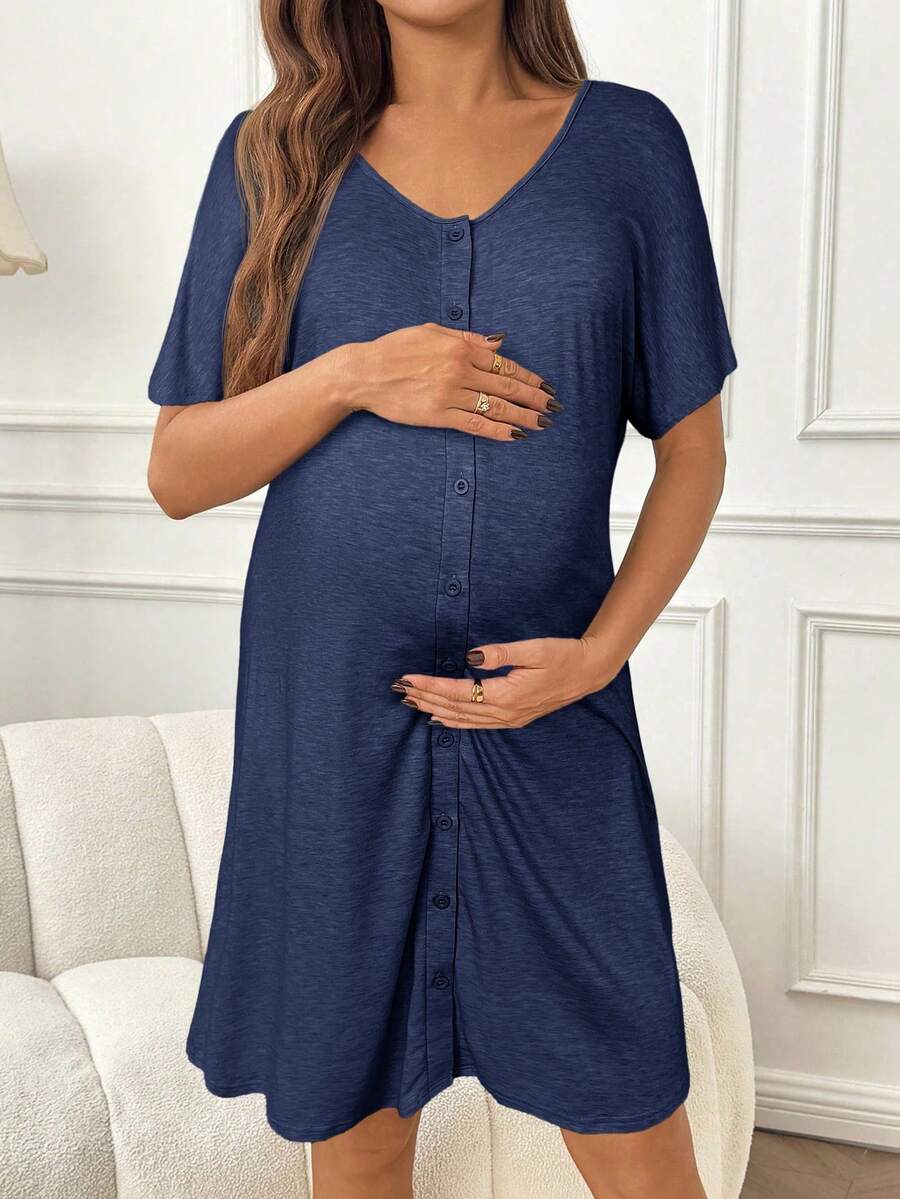 Slowluna Black V-Neck Short Sleeve Lounge Top - Loose Fit High Stretch Knitted Tunic - Comfortable Summer Pajama and Hospital Wear