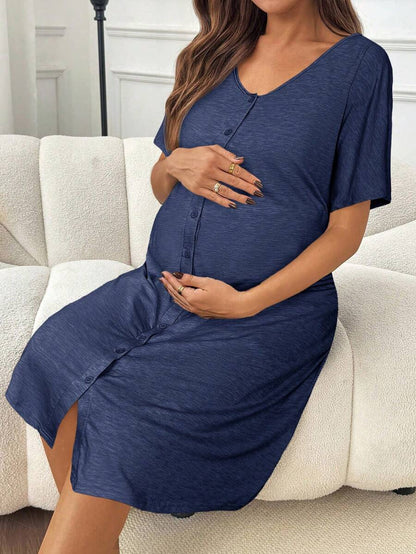 Slowluna Black V-Neck Short Sleeve Lounge Top - Loose Fit High Stretch Knitted Tunic - Comfortable Summer Pajama and Hospital Wear