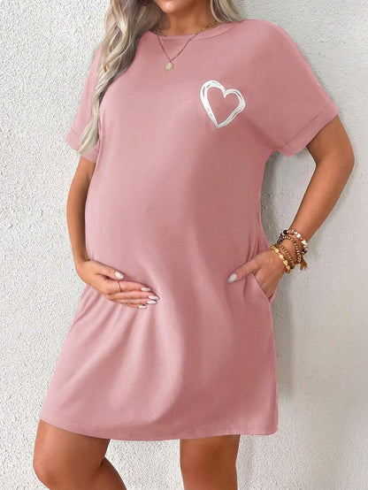Loose Maternity Summer Dress With Heart-Shaped Print