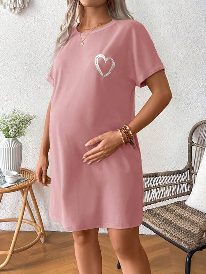 Loose Maternity Summer Dress With Heart-Shaped Print