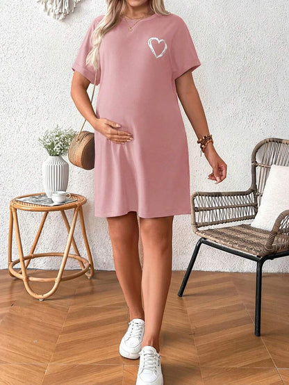 Loose Maternity Summer Dress With Heart-Shaped Print