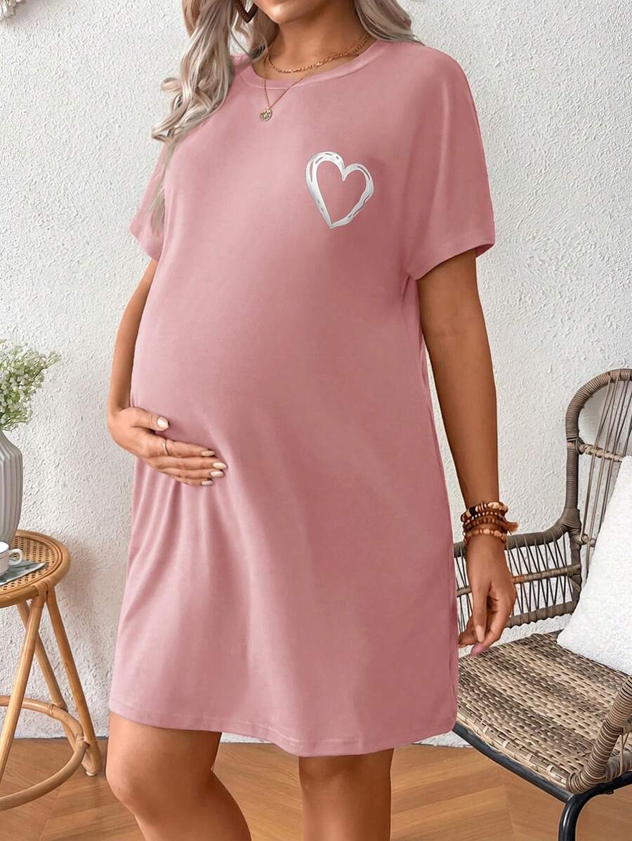 Loose Maternity Summer Dress With Heart-Shaped Print