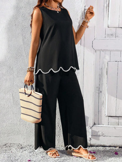 Maternity Round Neck Sleeveless Green 2 Piece Set Minimalist Camisole and Cropped Pants Casual Summer Outfit