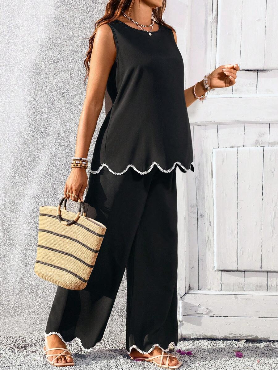 Blue and White Striped Maternity 2-Piece Set - Sleeveless Camisole and Long Pants - Casual Beach Vacation Outfit for Pregnant Women