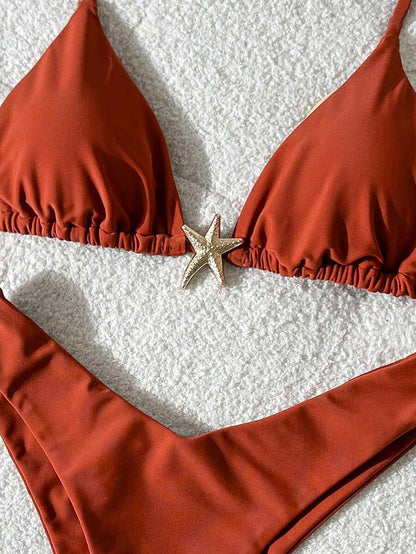 Swim Vcay Women's Solid Color Spaghetti Strap Metal Decor Sexy Bikini Set, Summer