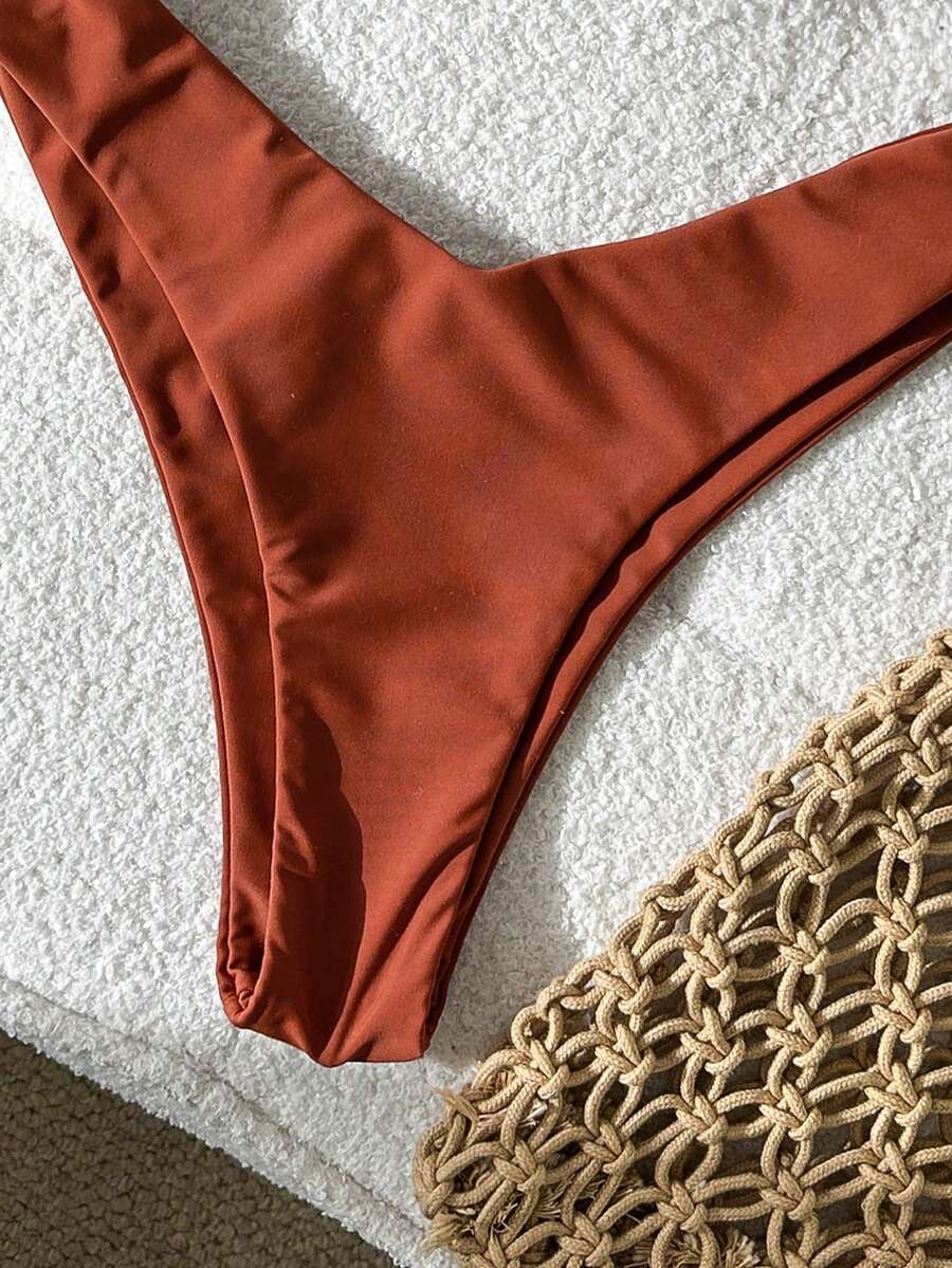 Swim Vcay Women's Solid Color Spaghetti Strap Metal Decor Sexy Bikini Set, Summer