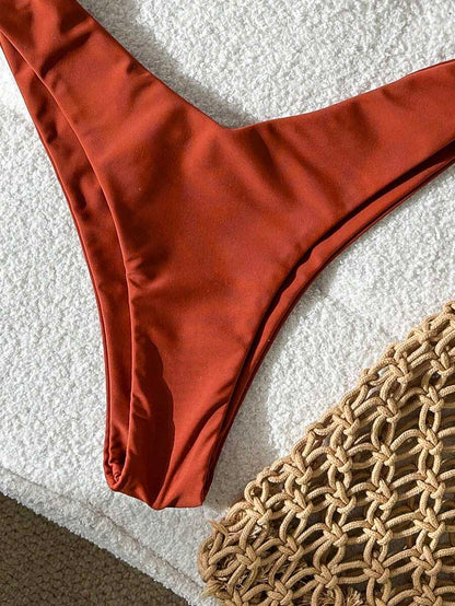 Swim Vcay Women's Solid Color Spaghetti Strap Metal Decor Sexy Bikini Set, Summer