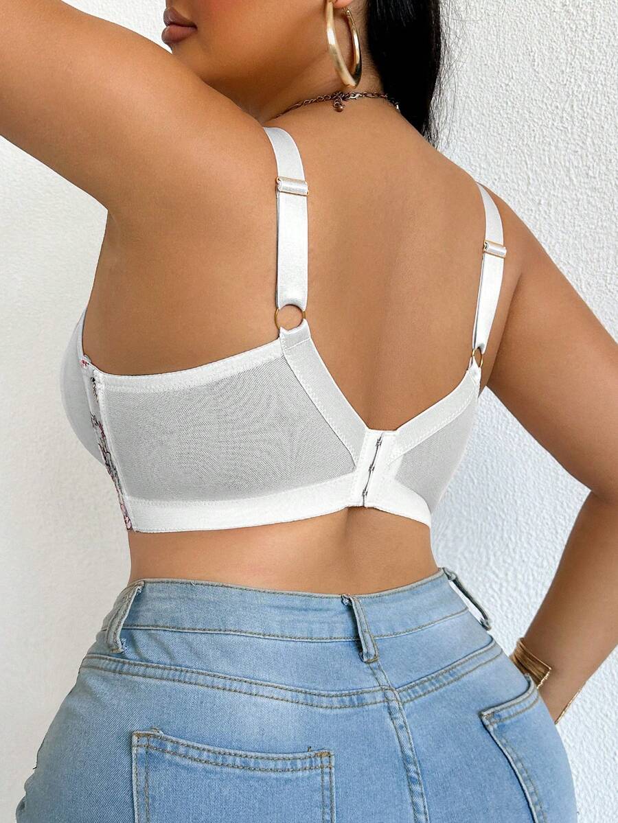 Plus Size Elegant Floral Embroidery Underwire Bra