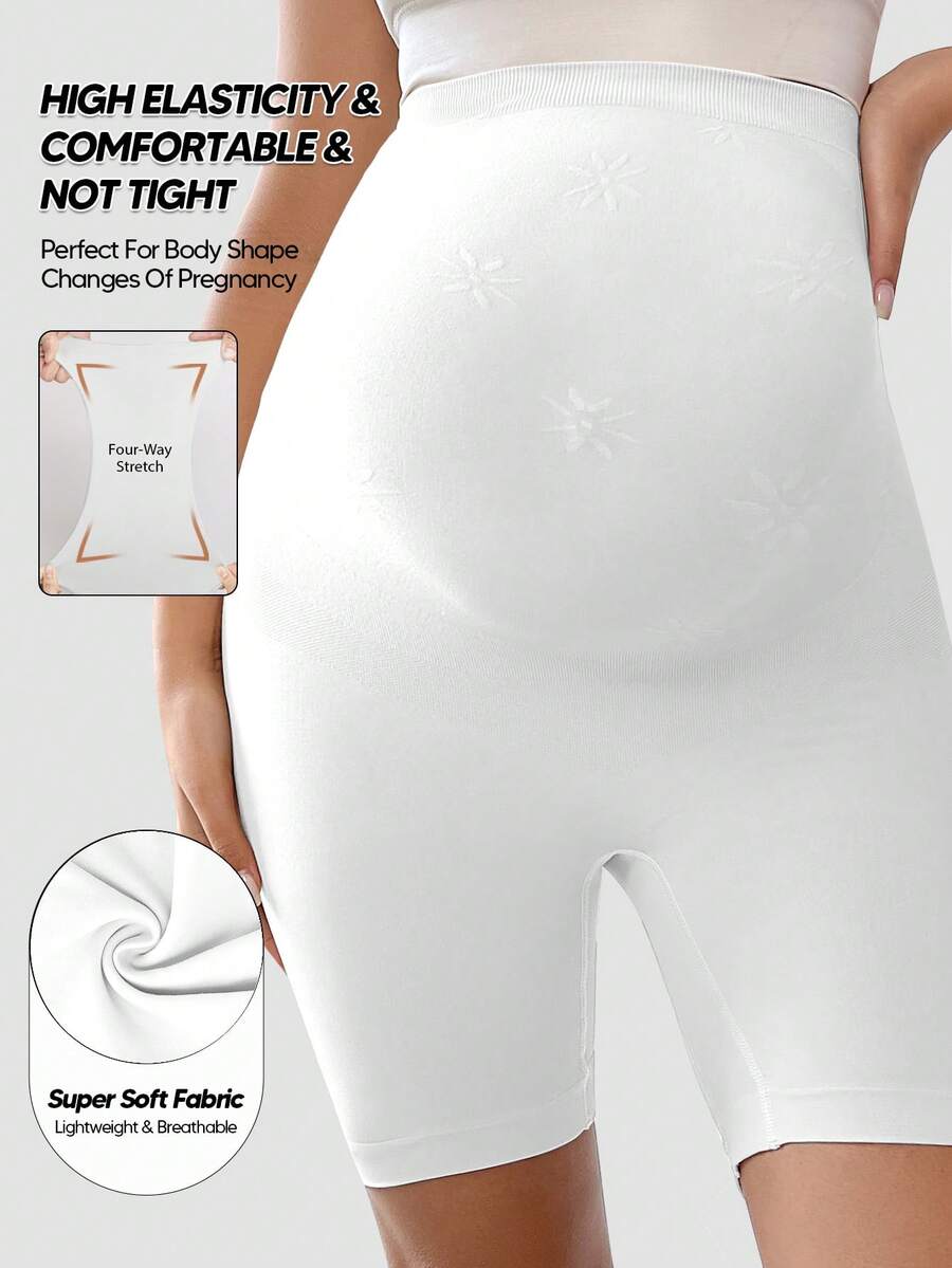 High-Waisted Maternity Belly Support Shorts, Seamless Beige Animal Print Pregnancy Shapewear, Soft Stretch Maternity Underwear