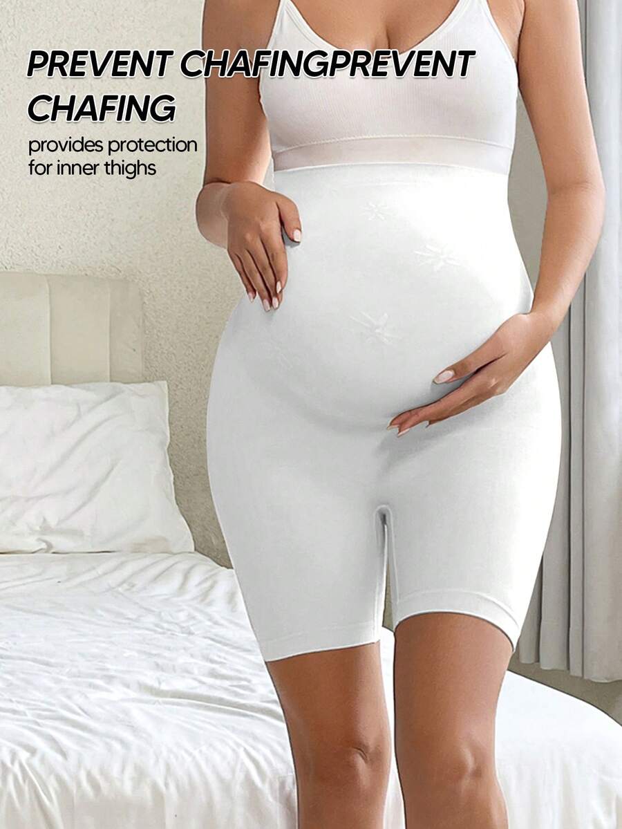 High-Waisted Maternity Belly Support Shorts, Seamless Beige Animal Print Pregnancy Shapewear, Soft Stretch Maternity Underwear