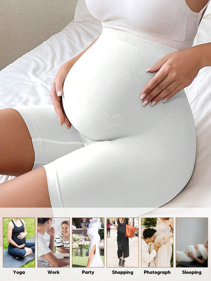 High-Waisted Maternity Belly Support Shorts, Seamless Beige Animal Print Pregnancy Shapewear, Soft Stretch Maternity Underwear