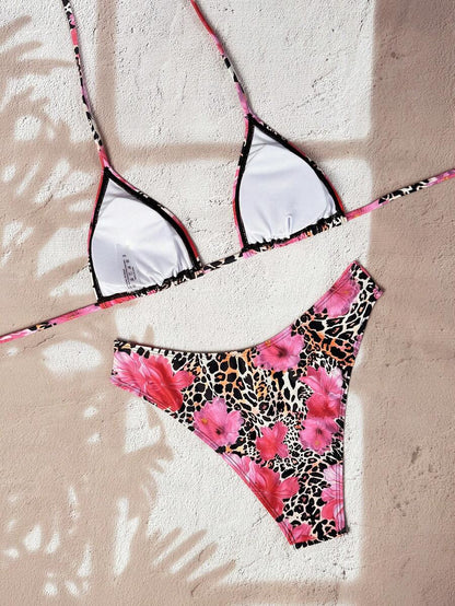 Swim Vcay 2026 Spring/Summer Women's Spaghetti Strap Halter Neck Black Base White Polka Dot Random Print Sweet Cute Side High Cut Bikini Swimwear 2-Piece Set Vacation Bikini Set Pink Bikini Set High Leg Bikini Set Modest Bikini Set Bikini Set