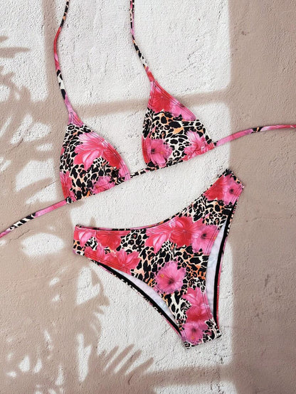 Swim Vcay 2026 Spring/Summer Women's Spaghetti Strap Halter Neck Black Base White Polka Dot Random Print Sweet Cute Side High Cut Bikini Swimwear 2-Piece Set Vacation Bikini Set Pink Bikini Set High Leg Bikini Set Modest Bikini Set Bikini Set