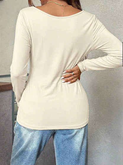 Maternity White Scoop Neck Long Sleeve Fitted T-Shirt - Slim Fit Knitted Pregnancy Top for Casual Daily Wear