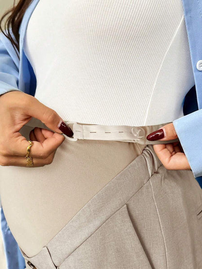Maternity Tailored Office Pants - Adjustable Waist, Slant Pocket, Loose Fit, Khaki