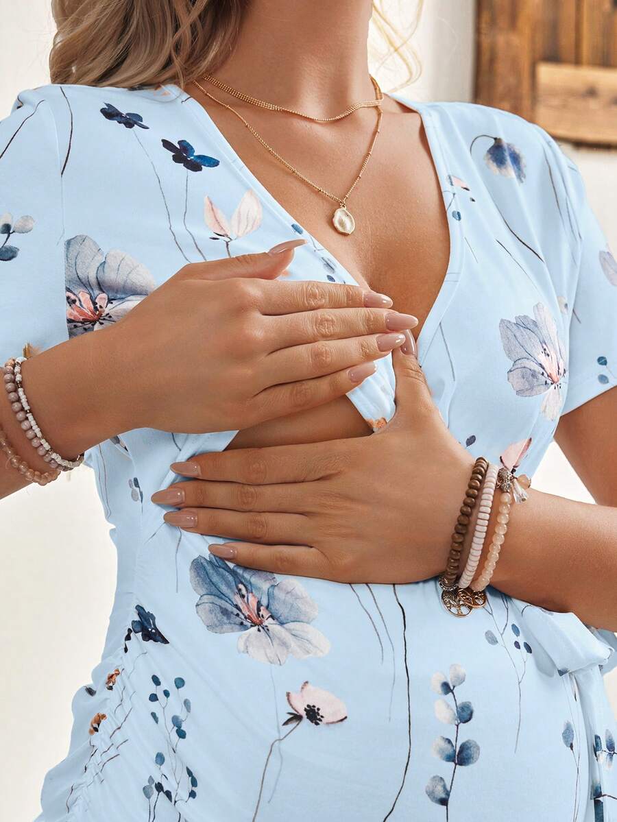 Maternity V-Neck Short Sleeve T-Shirt, Fashionable For Summer