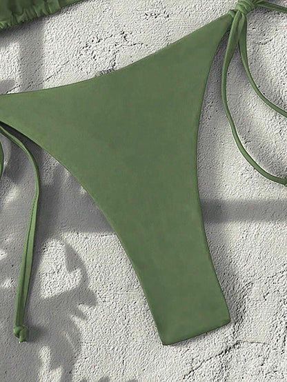 Swim Vcay Women's Solid Color Halter Tie Backless Sexy Thong Bikini Set Bikini Triangle Lemon Bikini Yellow Bathing Suits Light Yellow Bikini String Bikini Set