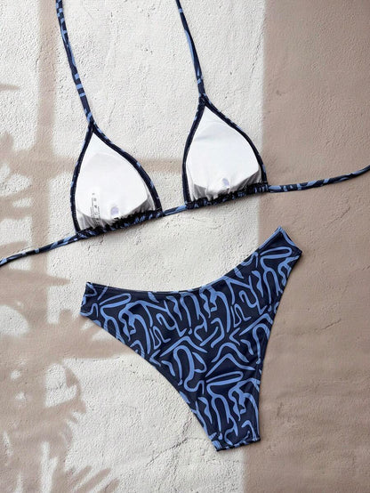 Swim Vcay 2026 Spring/Summer Women's Spaghetti Strap Halter Neck Black Base White Polka Dot Random Print Sweet Cute Side High Cut Bikini Swimwear 2-Piece Set Vacation Bikini Set Pink Bikini Set High Leg Bikini Set Modest Bikini Set Bikini Set
