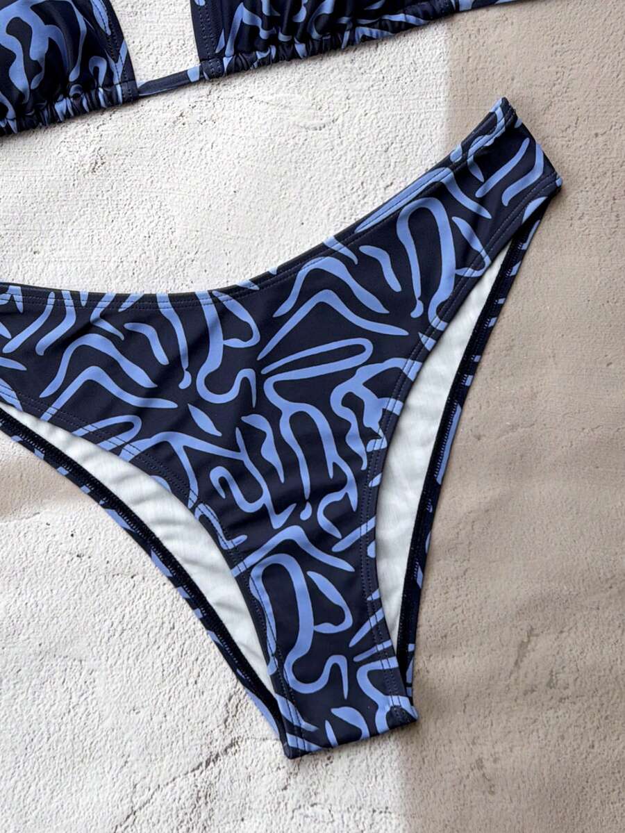 Swim Vcay 2026 Spring/Summer Women's Spaghetti Strap Halter Neck Black Base White Polka Dot Random Print Sweet Cute Side High Cut Bikini Swimwear 2-Piece Set Vacation Bikini Set Pink Bikini Set High Leg Bikini Set Modest Bikini Set Bikini Set