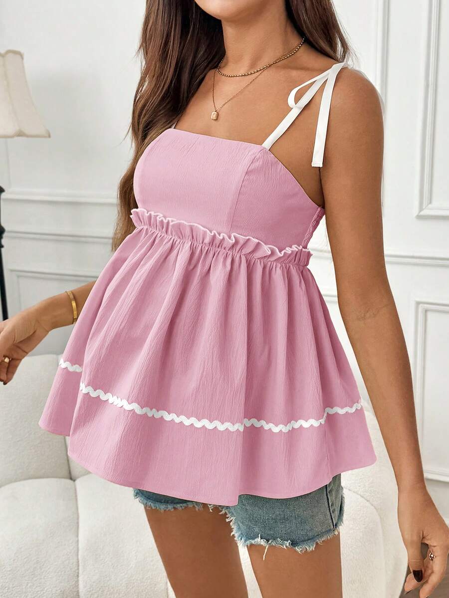 Maternity Spaghetti Strap Peplum Cami Top White Knot Front Flared Crop Tank Slim Fit Woven Maternity Summer Outfit