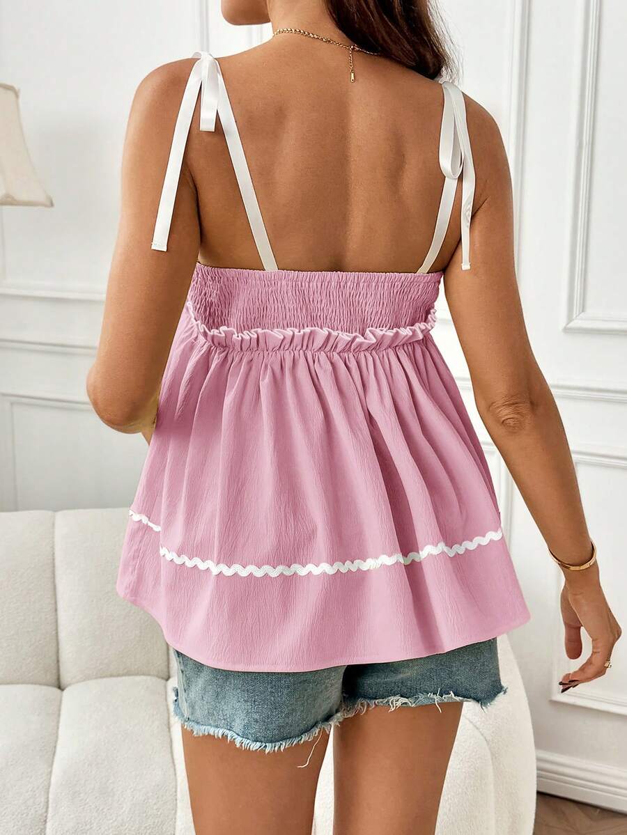 Maternity Spaghetti Strap Peplum Cami Top White Knot Front Flared Crop Tank Slim Fit Woven Maternity Summer Outfit