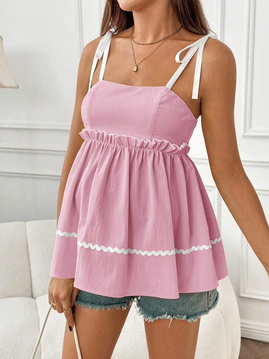 Maternity Spaghetti Strap Peplum Cami Top White Knot Front Flared Crop Tank Slim Fit Woven Maternity Summer Outfit