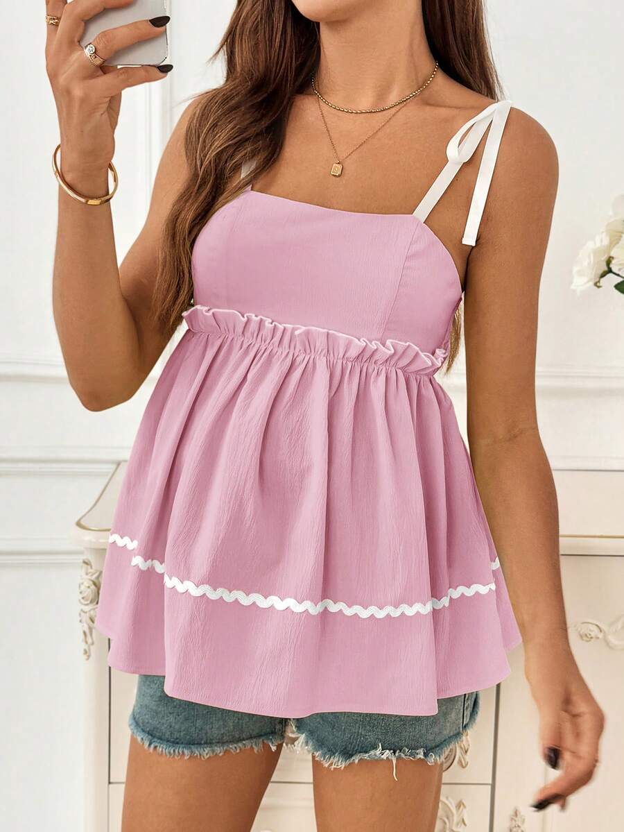 Maternity Spaghetti Strap Peplum Cami Top White Knot Front Flared Crop Tank Slim Fit Woven Maternity Summer Outfit