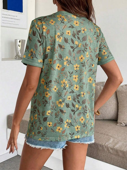 Maternity Floral Print Round Neck Casual Short Sleeve T-Shirt
