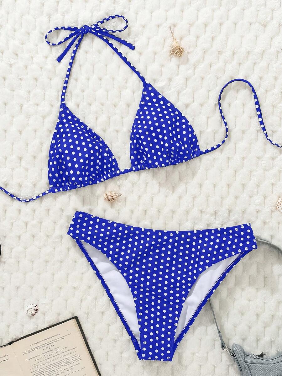 Women's Solid Halter Bikini Set - Lace Up, High Waist, Tie Detail, White