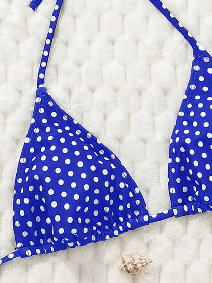 Swim Vcay Women's Summer New Contrast Color Striped Sexy Halter Triangle Cup Bikini Set