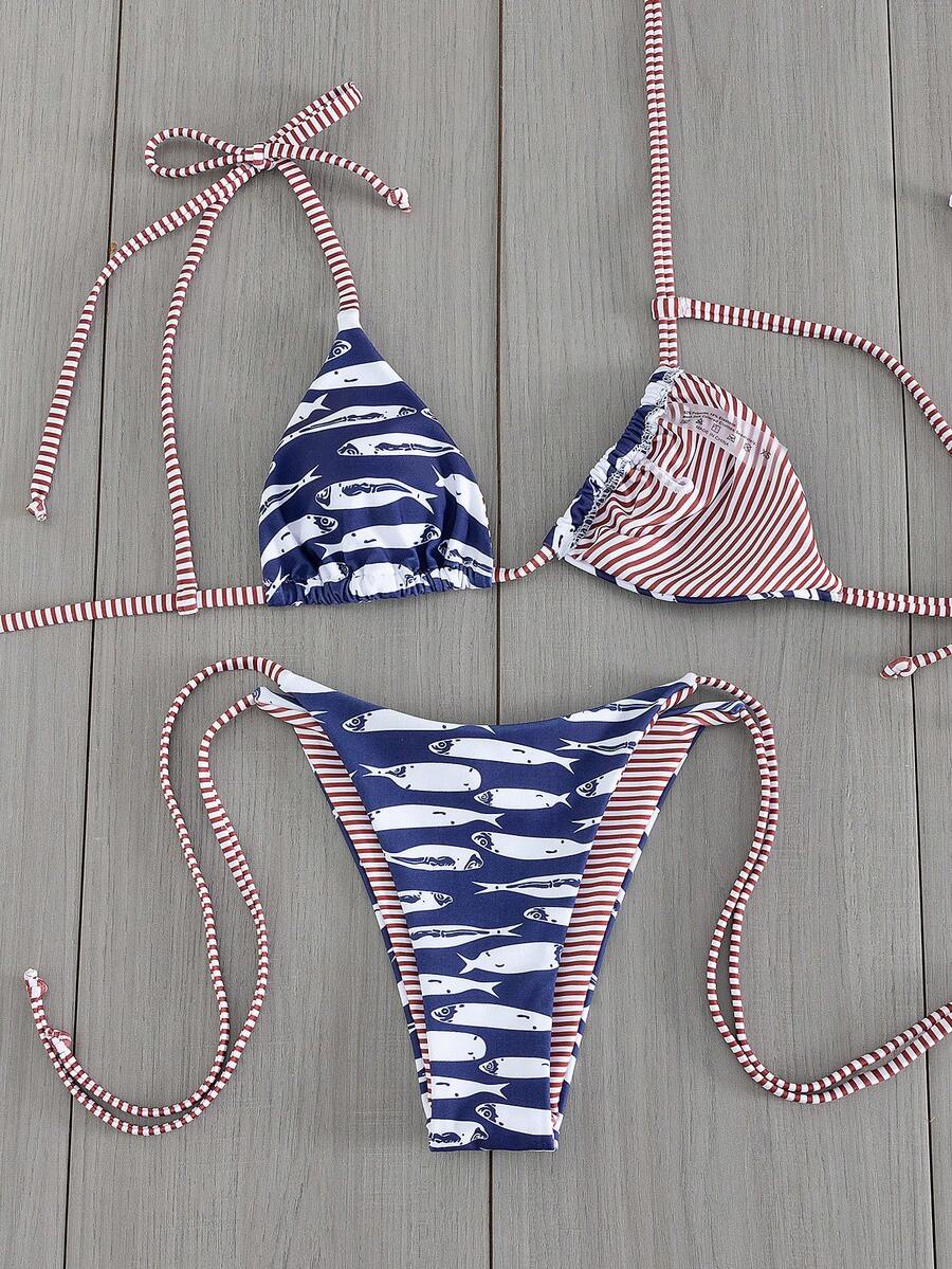 Womens Fashionable Sweet Shoulder Tie Side Bow Bikini Swimwear Removable Padded Two Piece Swimsuit Set