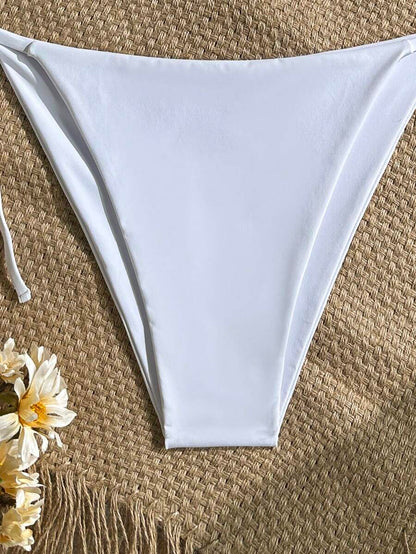 Women's Solid Halter Bikini Set - Knot Detail, Tie Side, Triangle Cup, Navy Blue